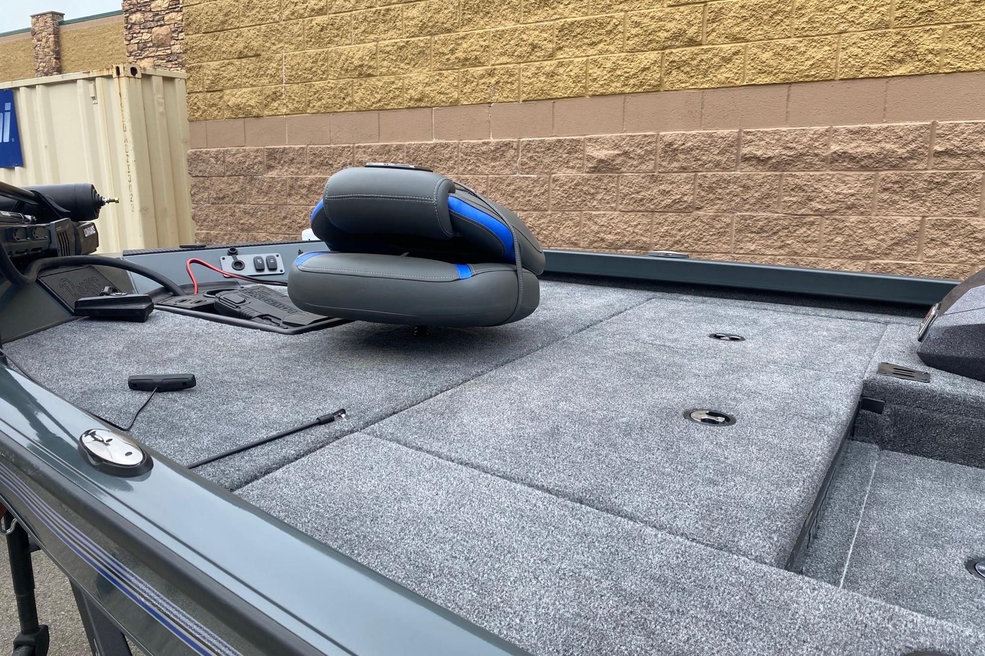 2026 Ranger RT178 boat deck with gray carpet and swivel seat.