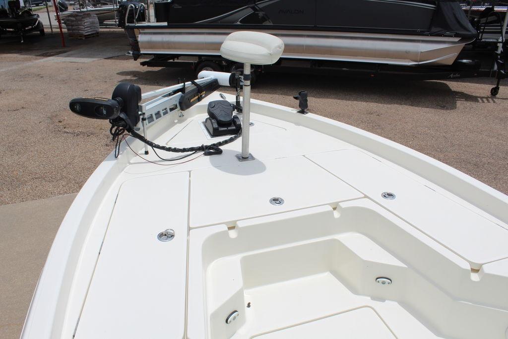 2026 Skeeter SX230 boat deck with trolling motor and seating.