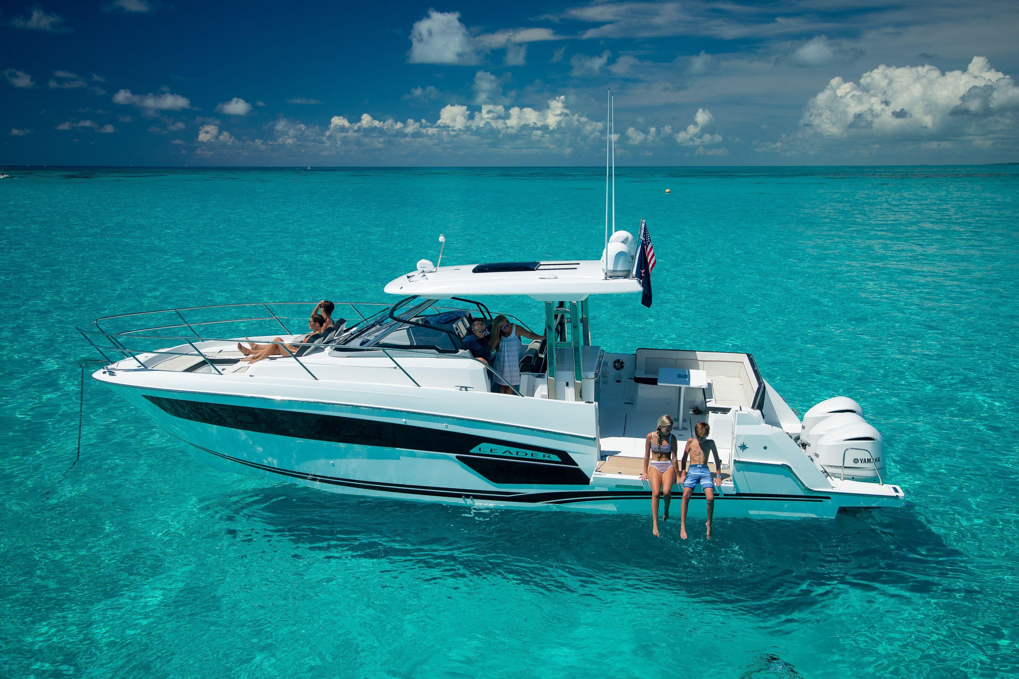 2026 Jeanneau Leader 12.5 WA cruising on clear turquoise waters.