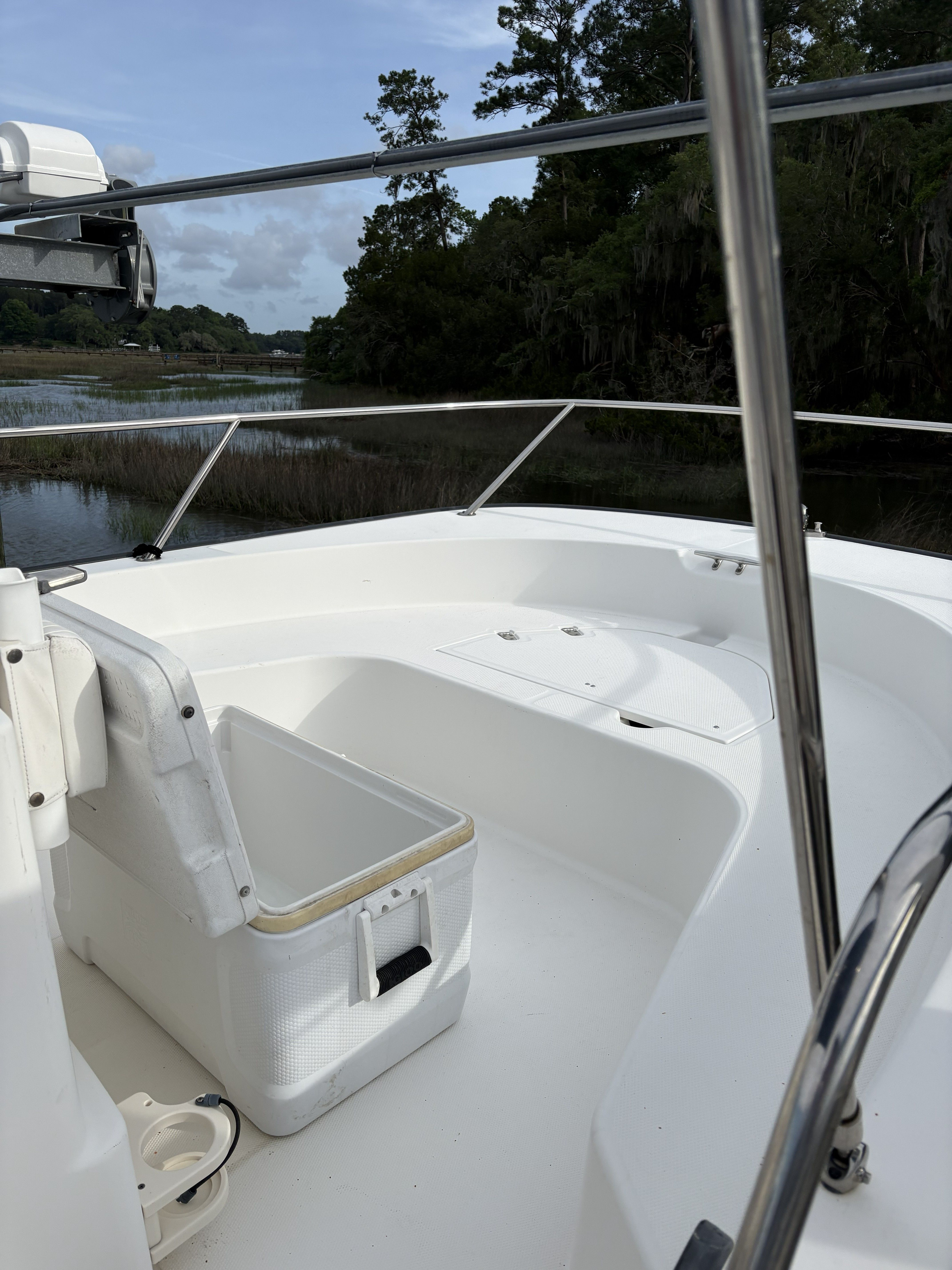 Interior view of a 2012 Boston Whaler 190 Montauk boat.