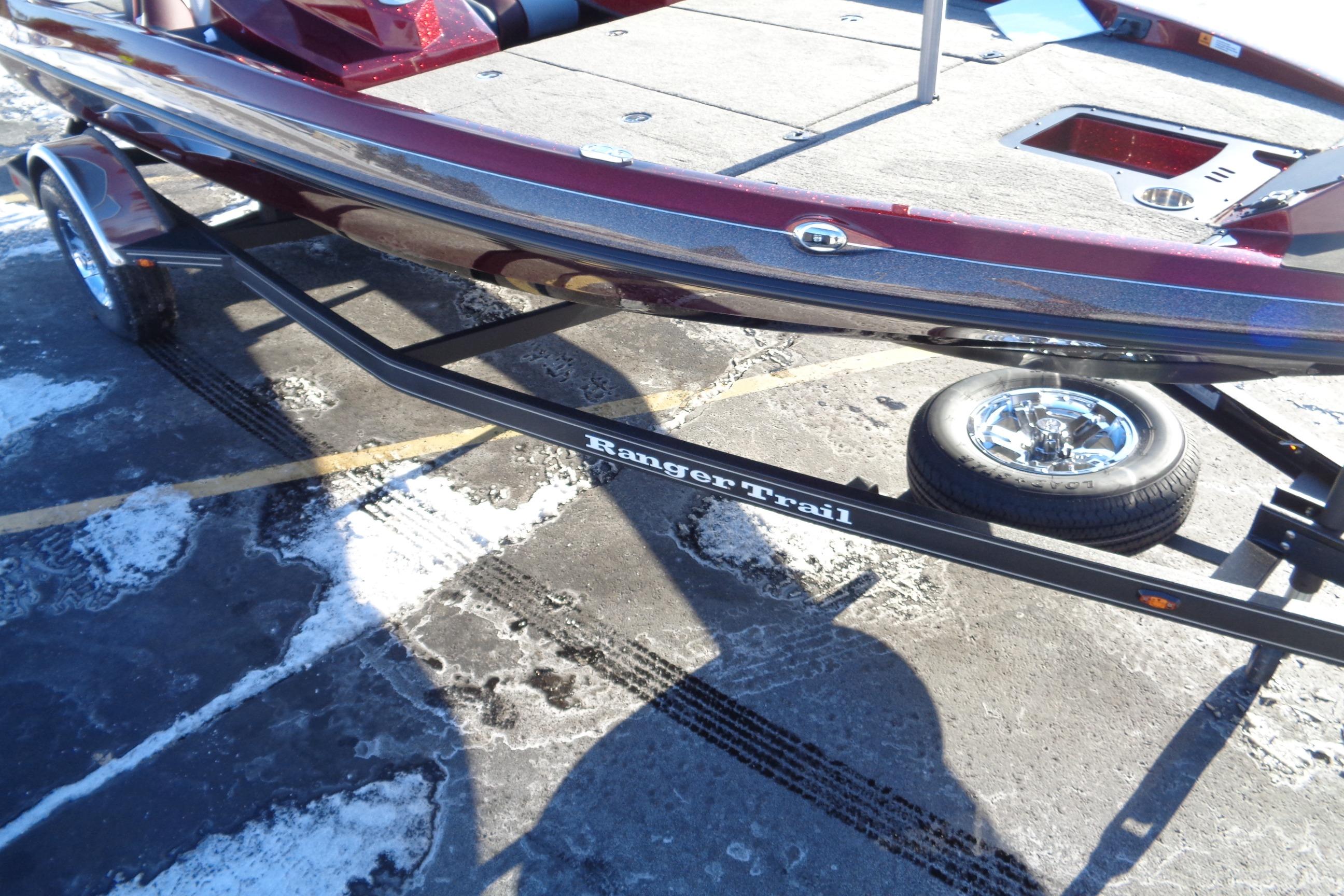 2026 Ranger Z185 boat on Ranger Trail trailer in snowy parking lot.