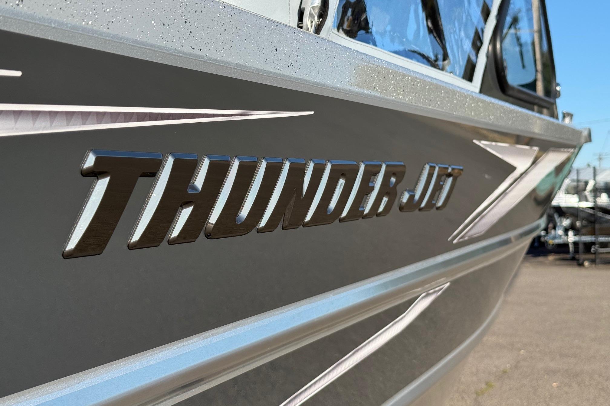 2026 Thunder Jet 200 Luxor boat with sleek metallic design and bold lettering.