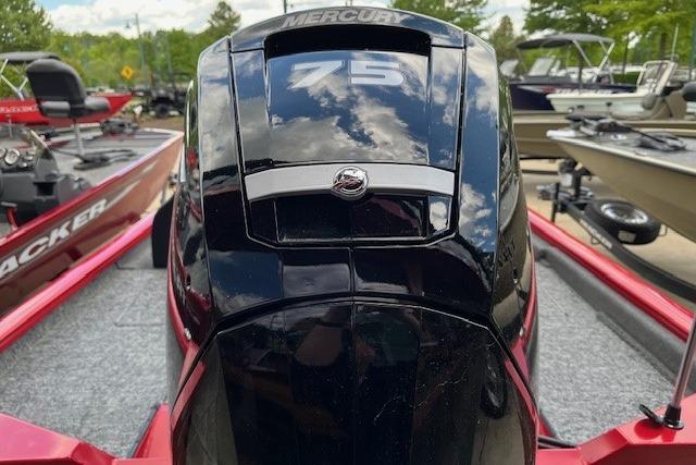 2026 Tracker Pro Team 175 boat with Mercury 75 engine, parked outdoors.