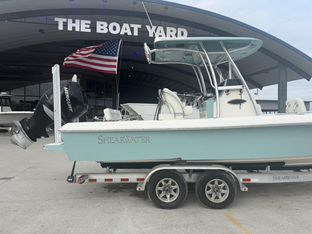 2017 ShearWater 270 Carolina Flare boat on trailer at The Boat Yard.