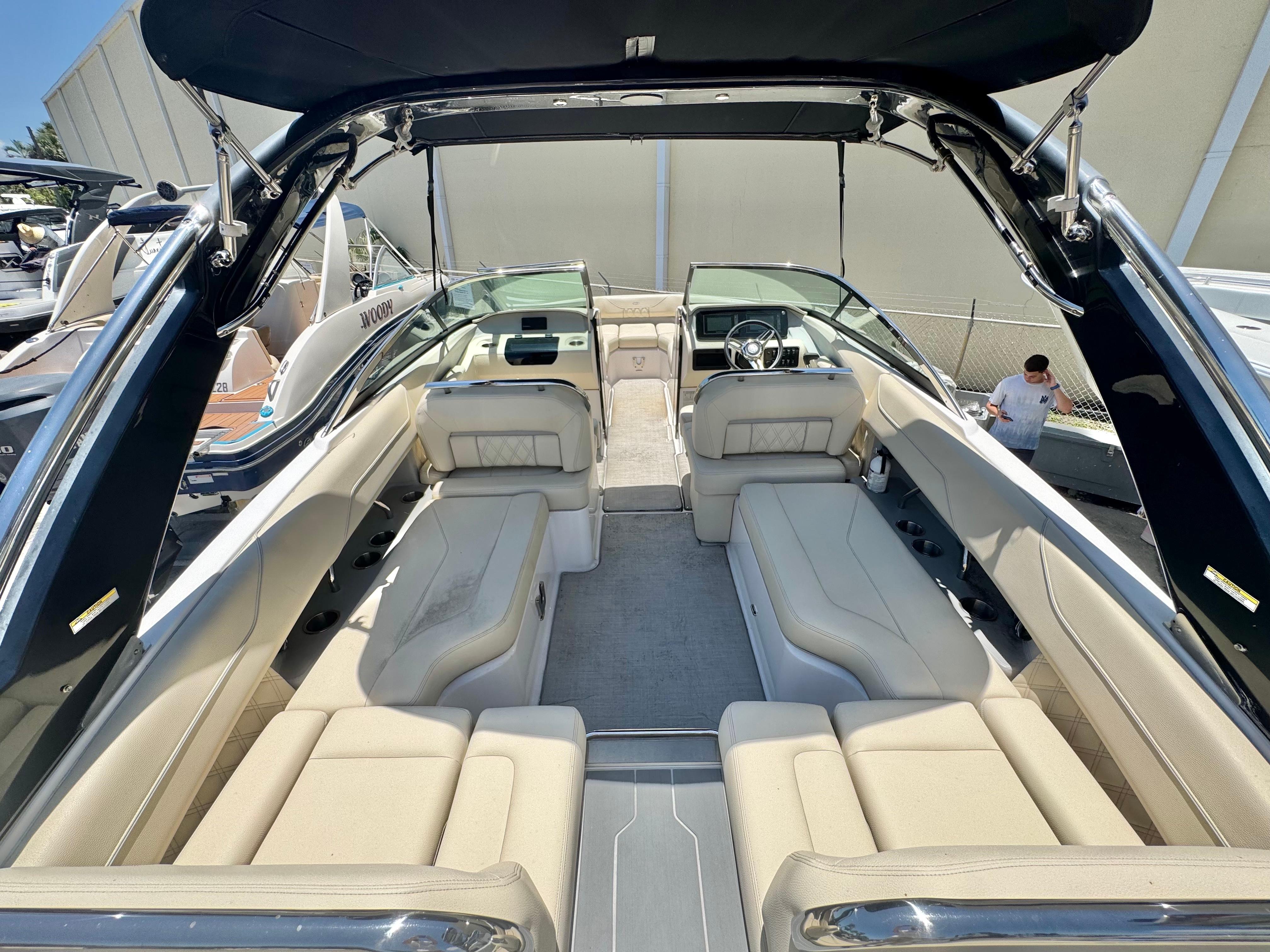 2020 Regal LS4 boat interior with beige seating and sleek design.