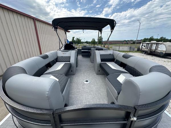 2024 Massimo Marine P-21R pontoon boat with spacious seating and canopy.