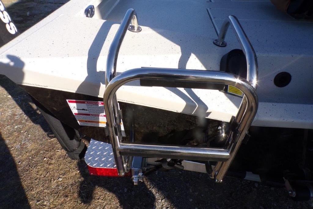Stainless steel ladder on 2026 Xpress H20B Bay boat's rear deck.