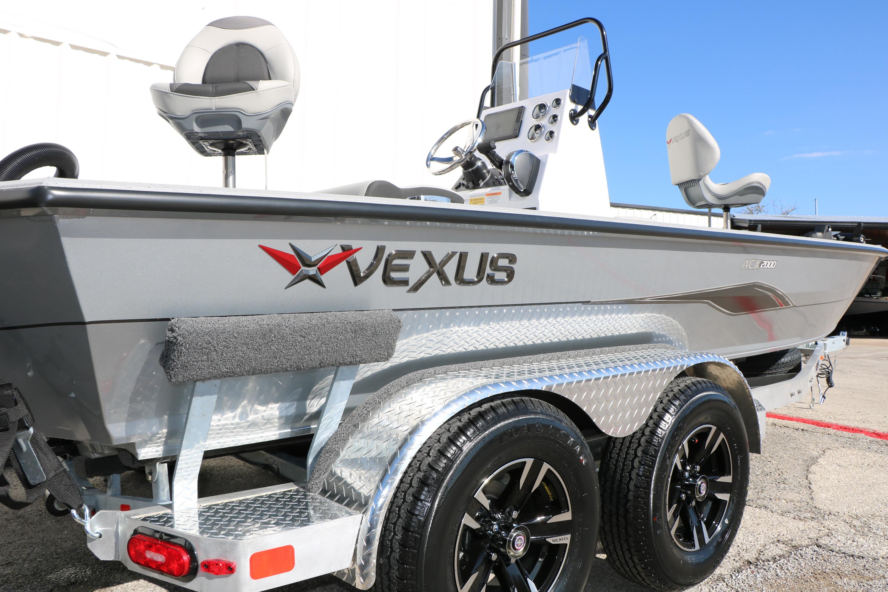 2026 Vexus ACX2000 boat on trailer, featuring sleek design and modern seating.