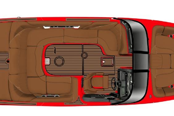 Top view of 2027 MB B52 23 Classic boat with red exterior and brown interior.