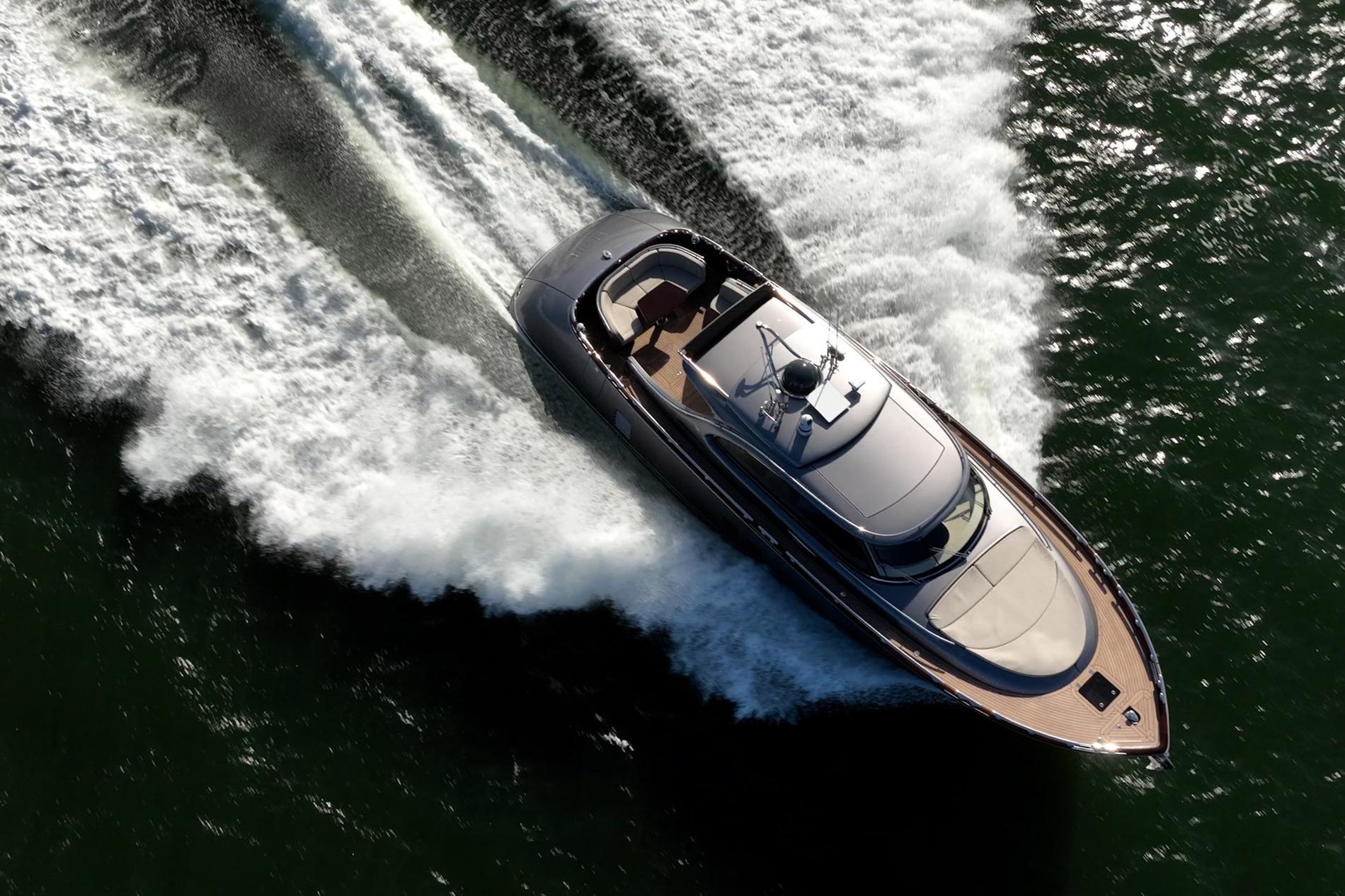Aerial view of 2025 Zeelander Z5 yacht cruising on open water.