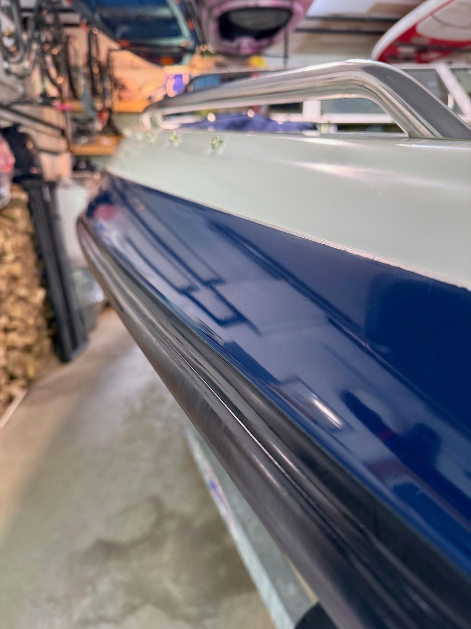 Close-up of a 2000 Crownline 192 BR boat in a garage.