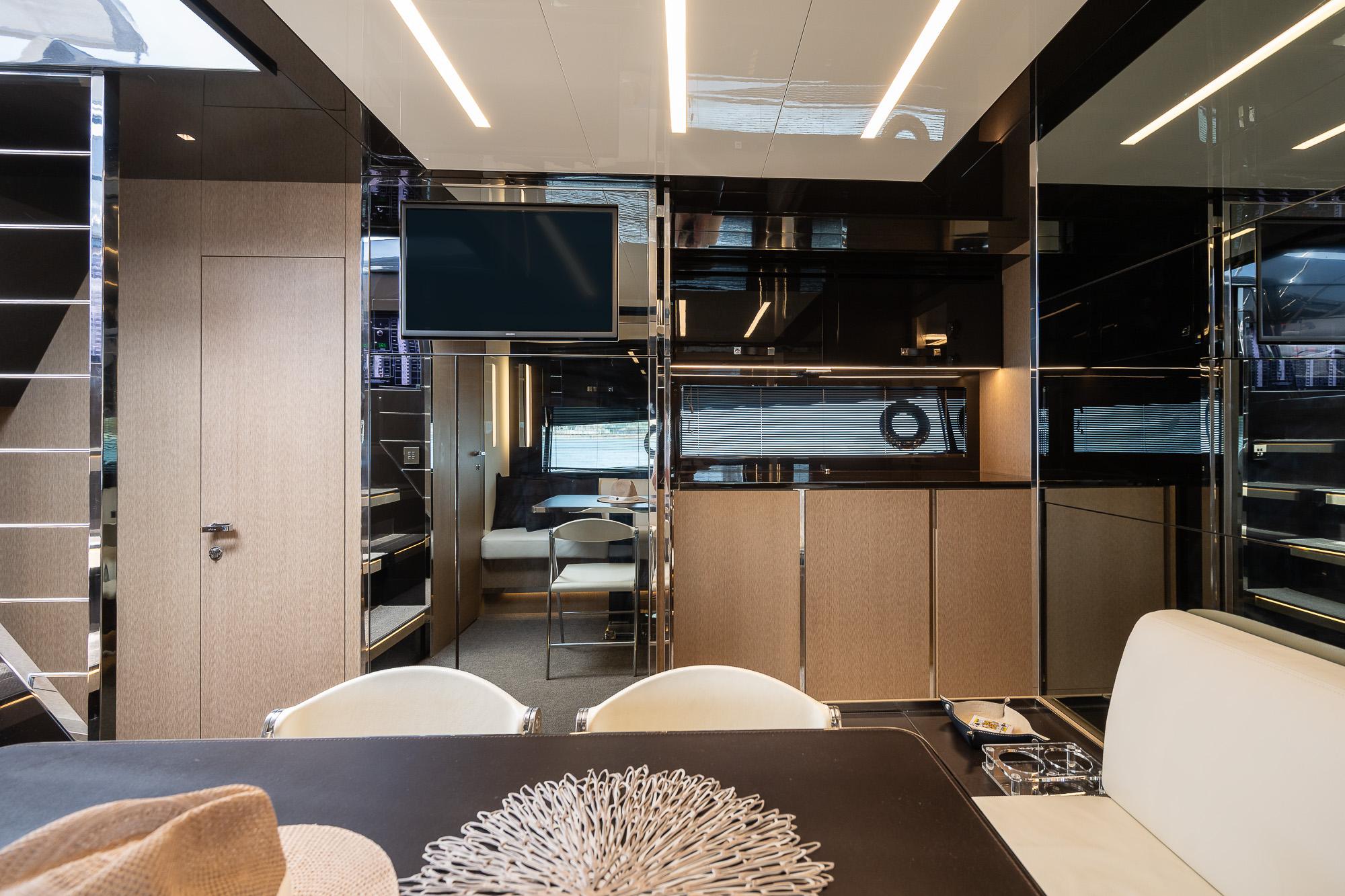 Luxurious interior of 2018 Riva 56' Rivale yacht with modern furnishings and sleek design.