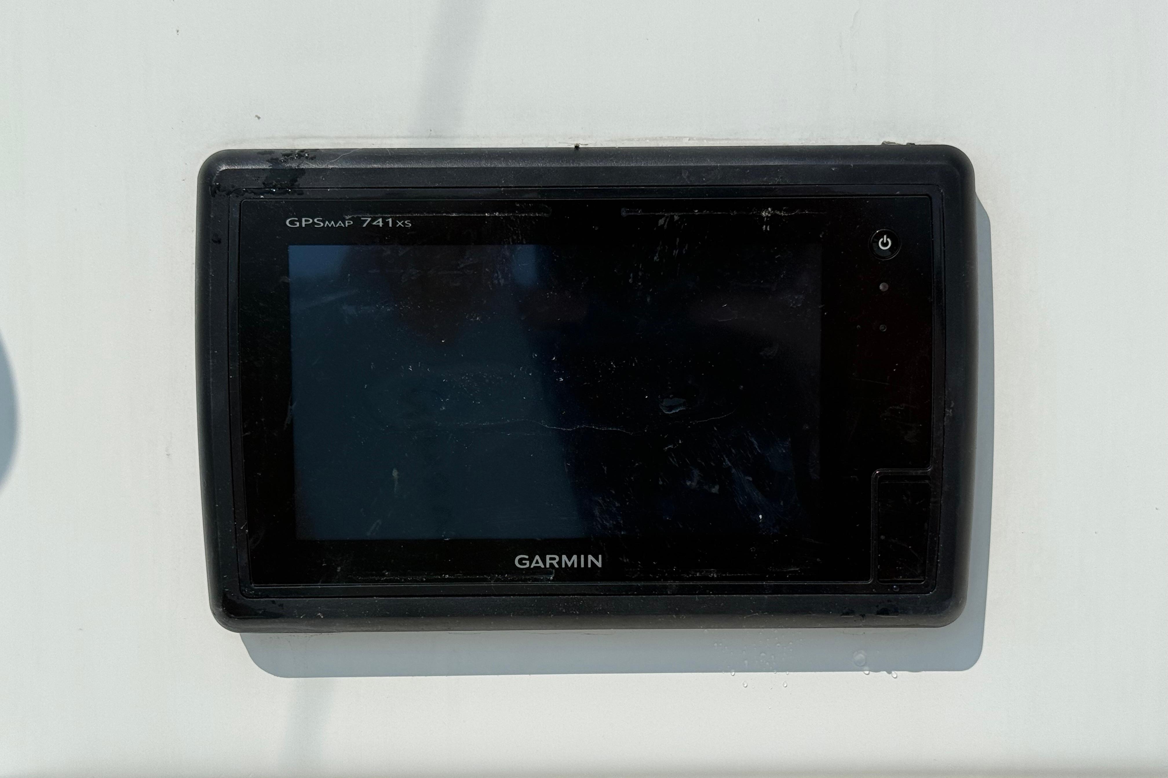 Garmin GPSMAP 741xs on 1999 Ocean Yachts 40 Express boat dashboard.