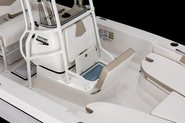 Manufacturer Provided Image: 2025 Robalo 206 Cayman boat interior with seating and storage compartments.
