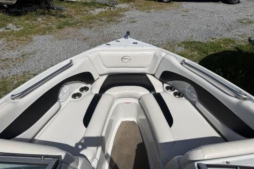2012 Crownline 215 SS boat interior with white seating and cup holders.