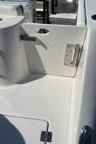 2024 Robalo R222 Center Console boat interior with open hatch.