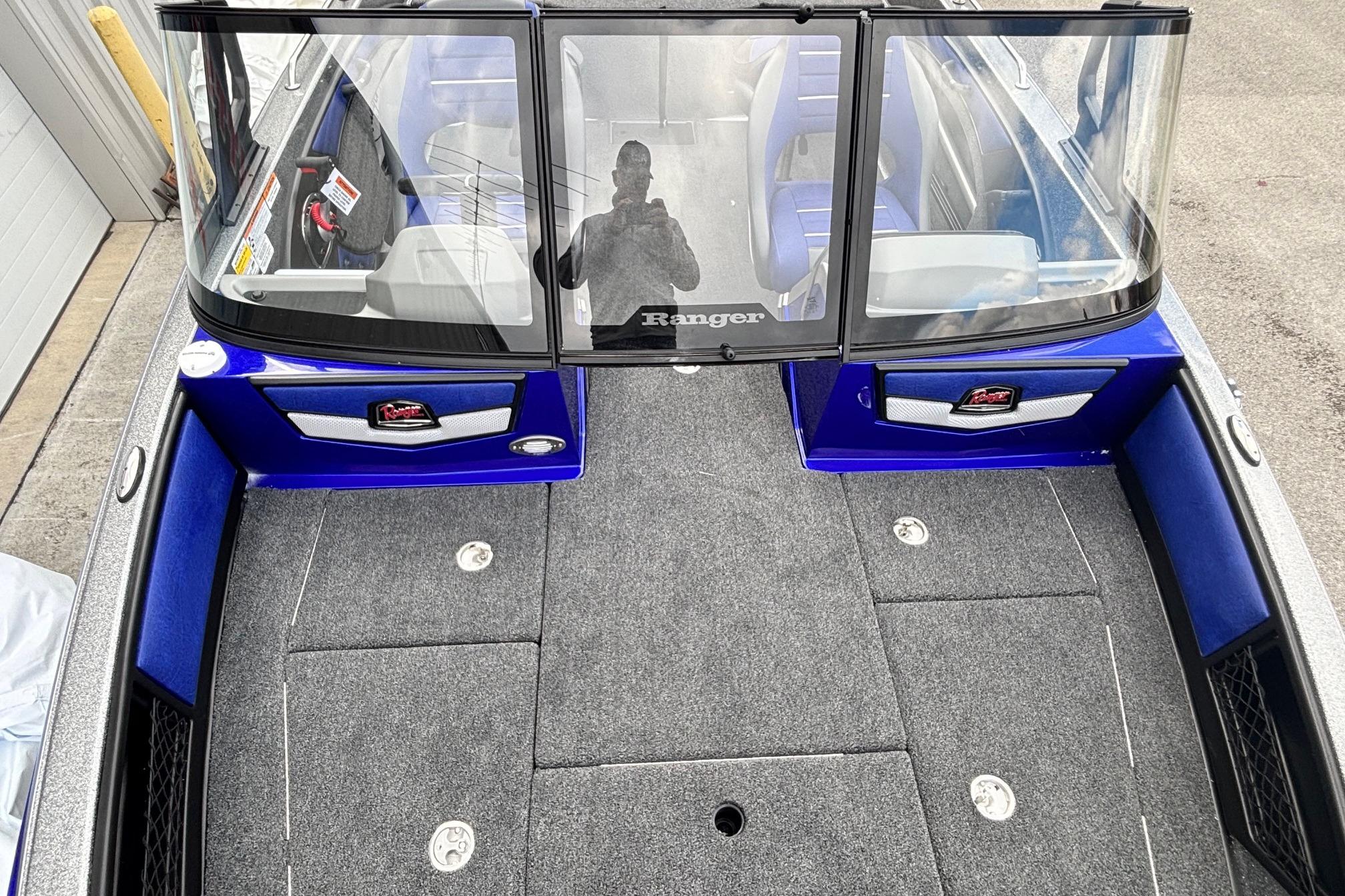 2026 Ranger 1880MS A Pack Equipped boat interior with blue accents and seating.