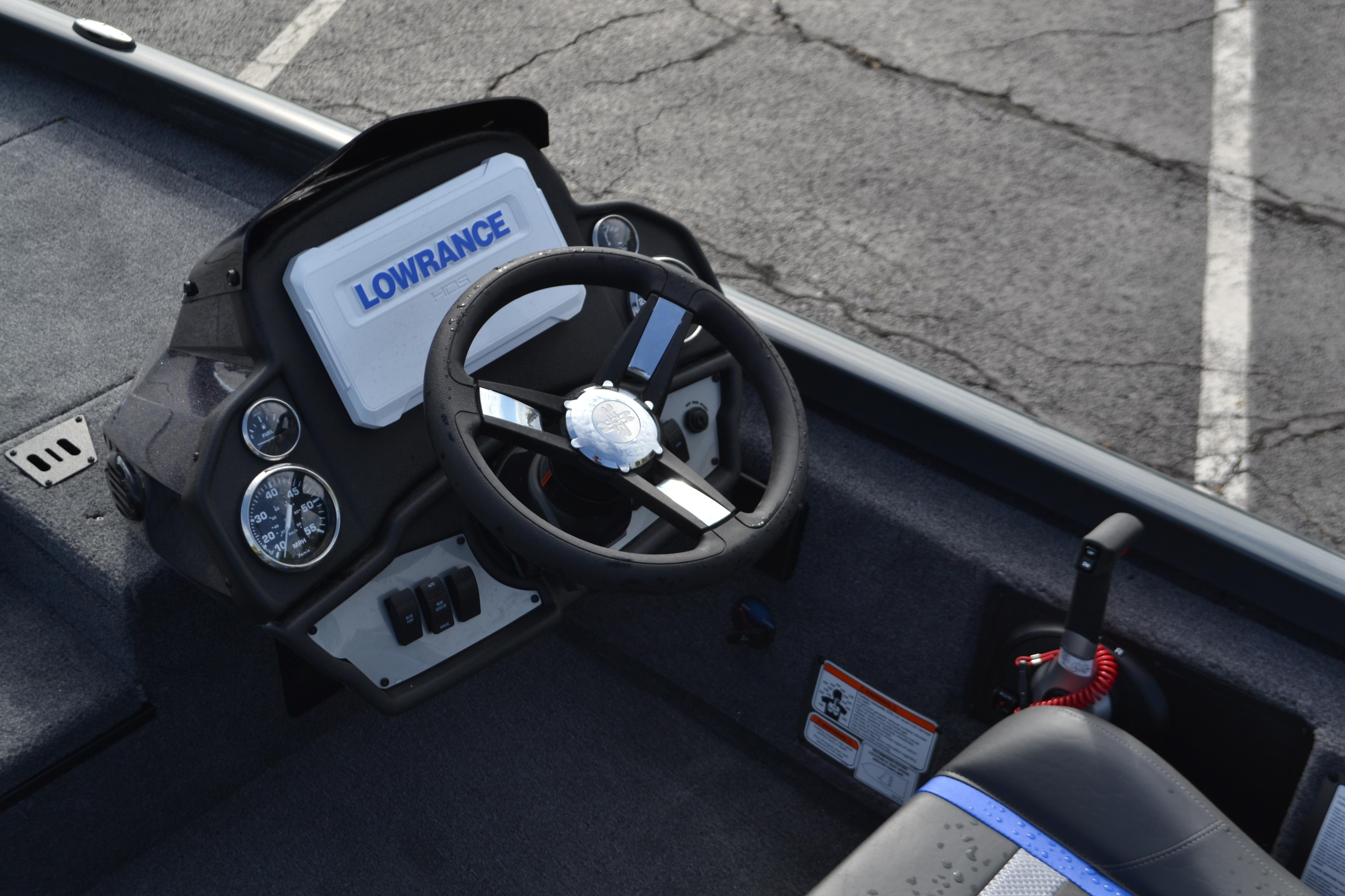 2026 Ranger RT178 boat dashboard with steering wheel and Lowrance display.