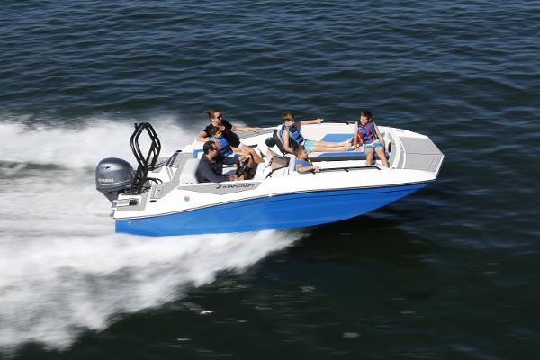 2025 Starcraft SV 16 OB boat cruising on water with passengers enjoying the ride.