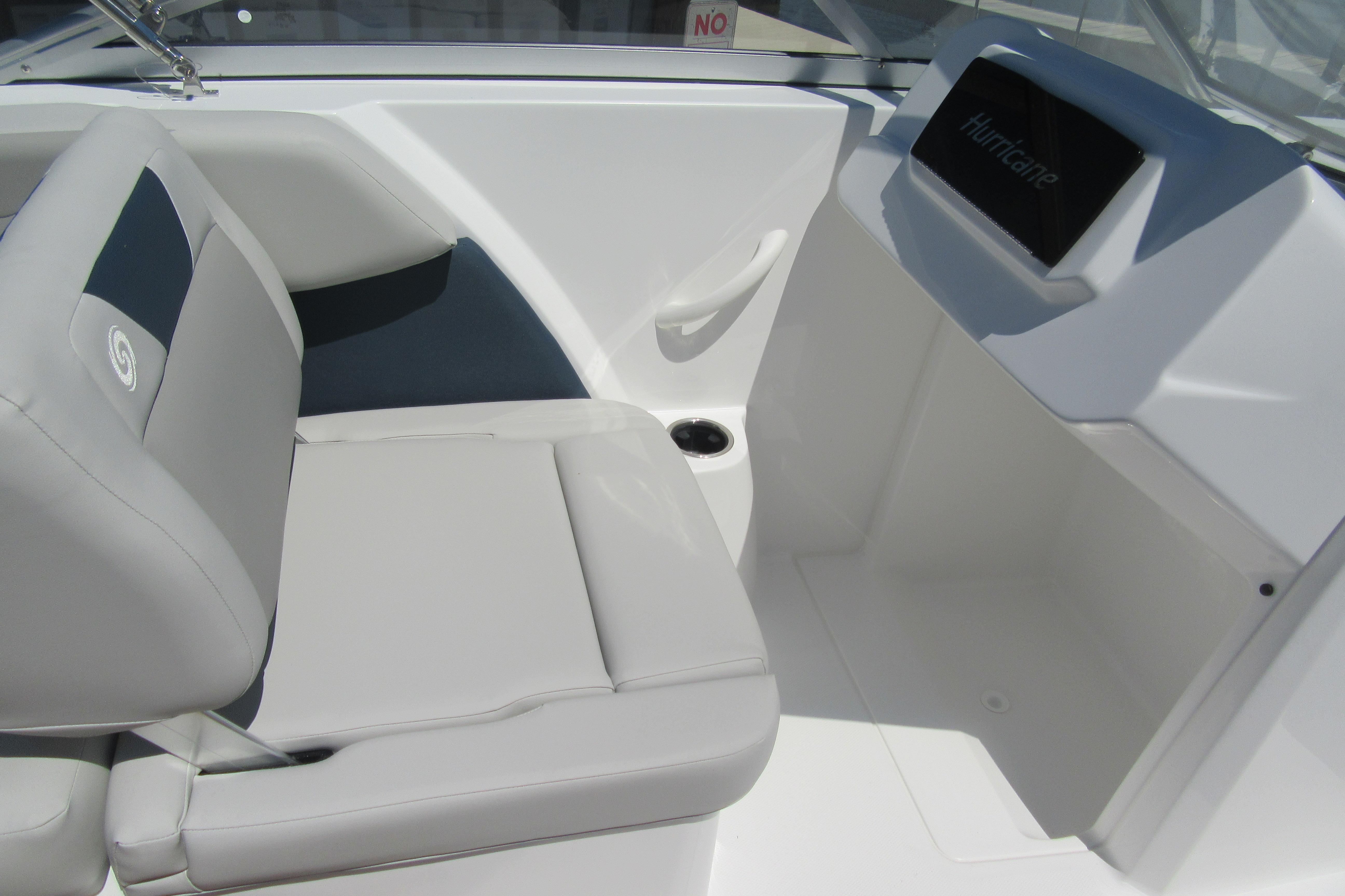 2027 Hurricane SunDeck 2050 OB boat interior with sleek seating and modern design.