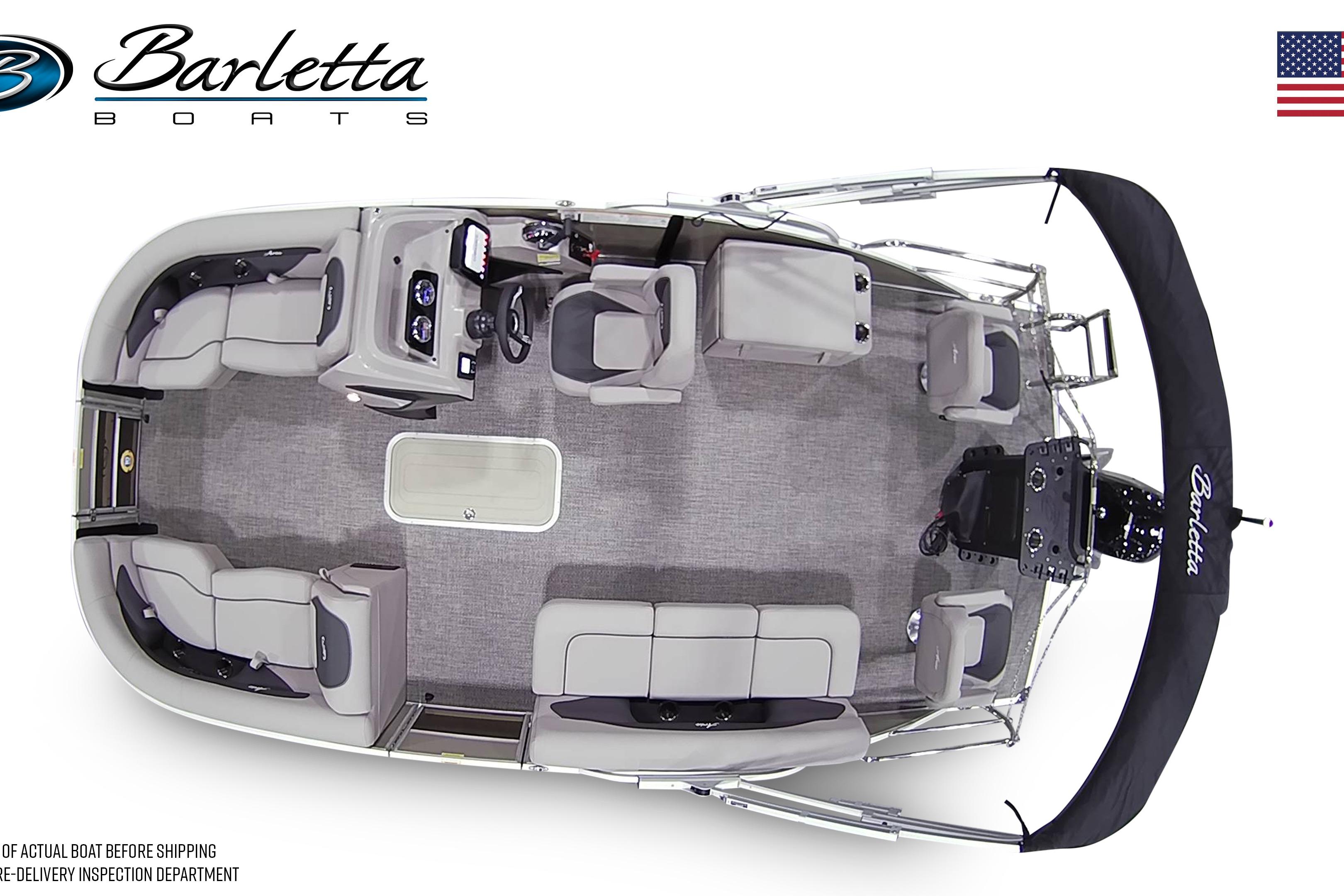 Top view of 2026 Barletta ARIA 20CC pontoon boat with seating layout.