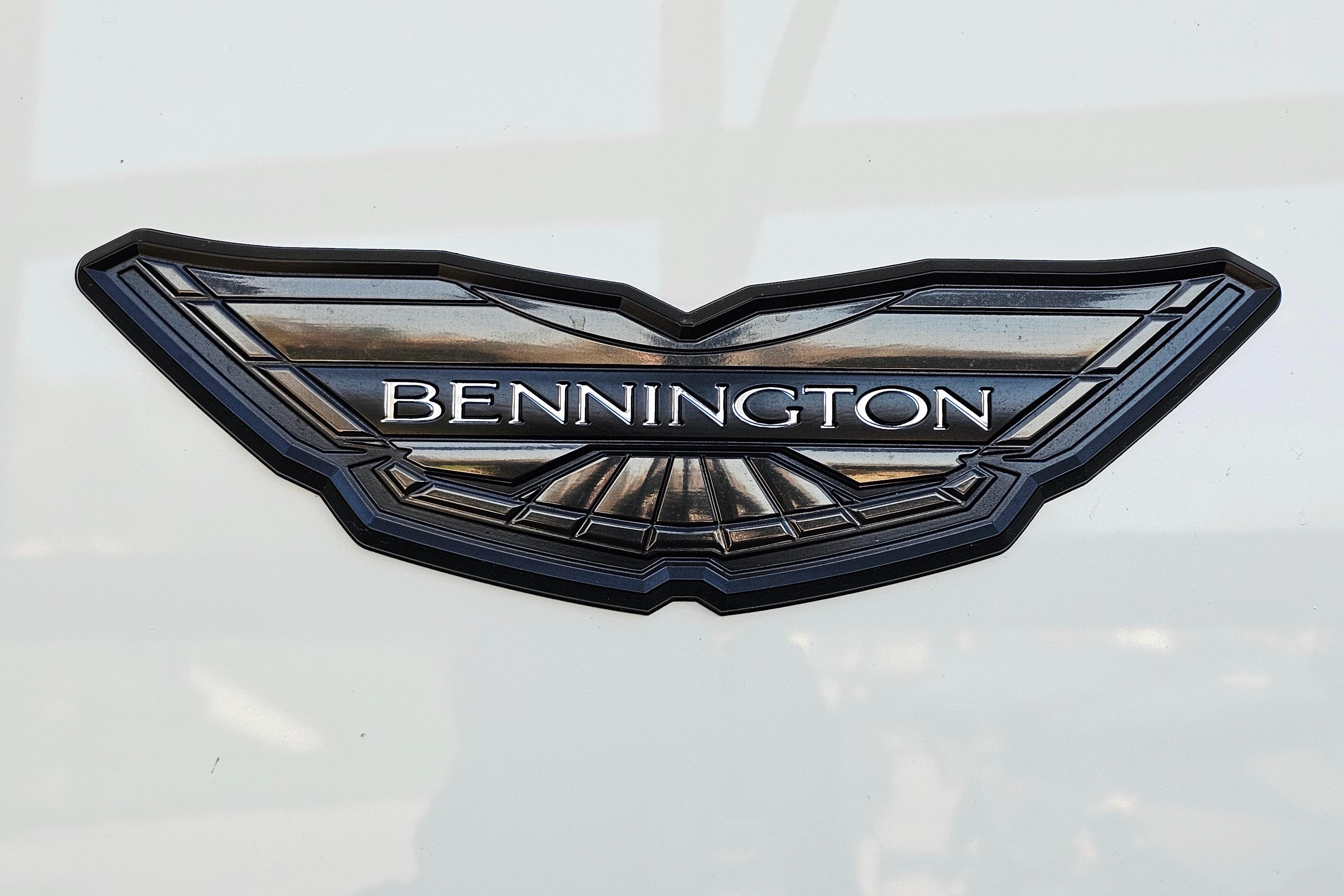 2024 Bennington RX 23 RXFBA logo on a sleek, metallic background.