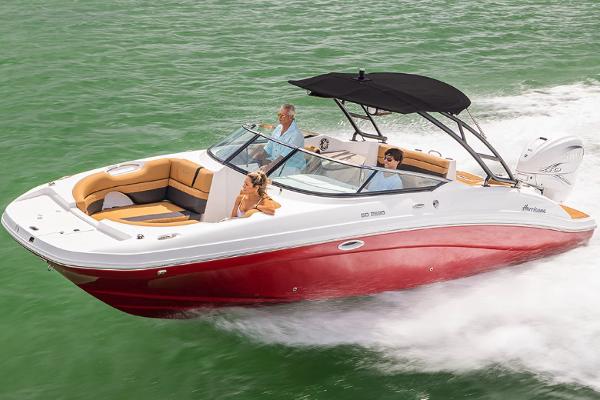 Manufacturer Provided Image: 2026 Hurricane SunDeck 2690 OB boat cruising on green water with passengers.