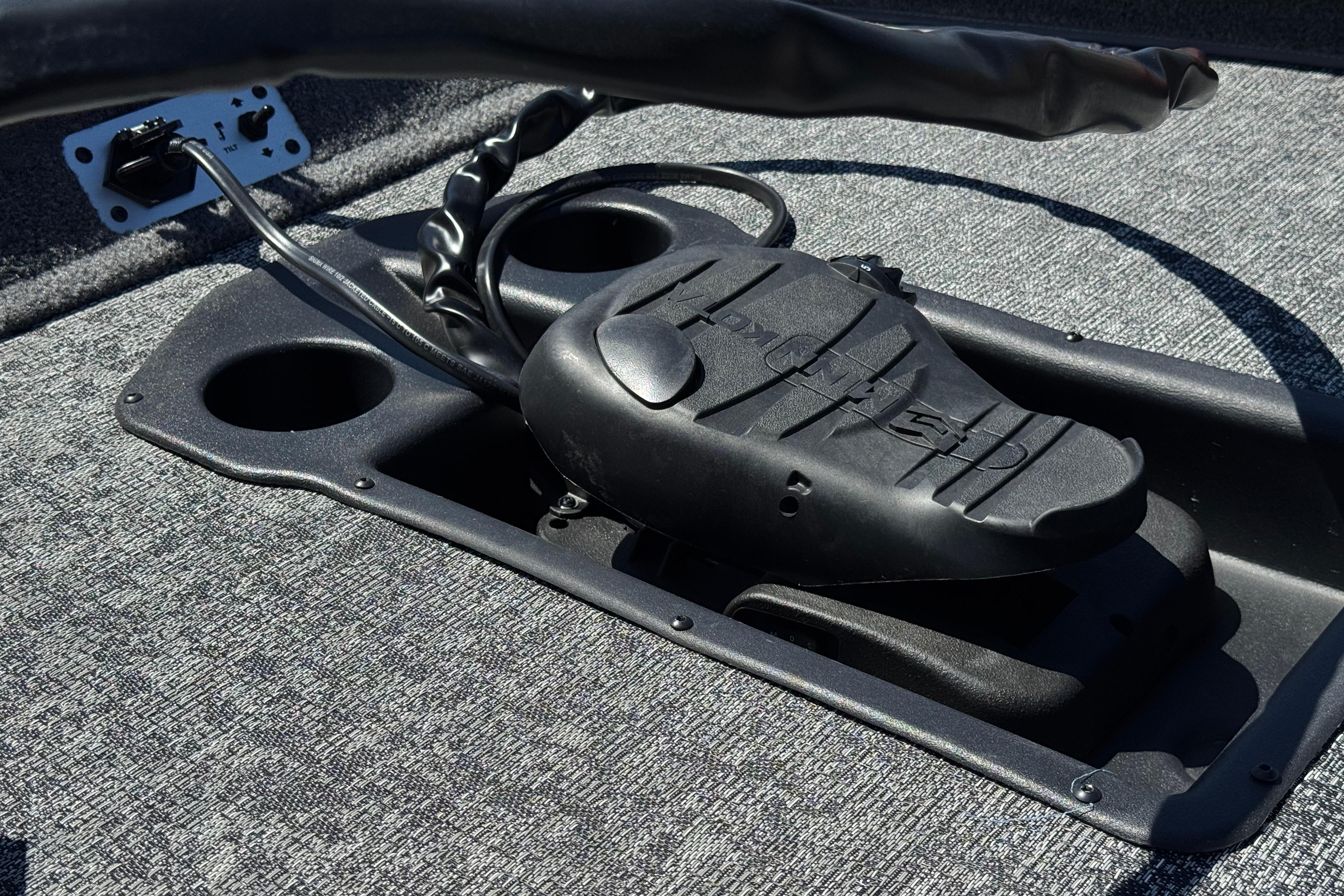 Foot pedal control on 2025 Tracker Pro Team 175 TXW boat deck.