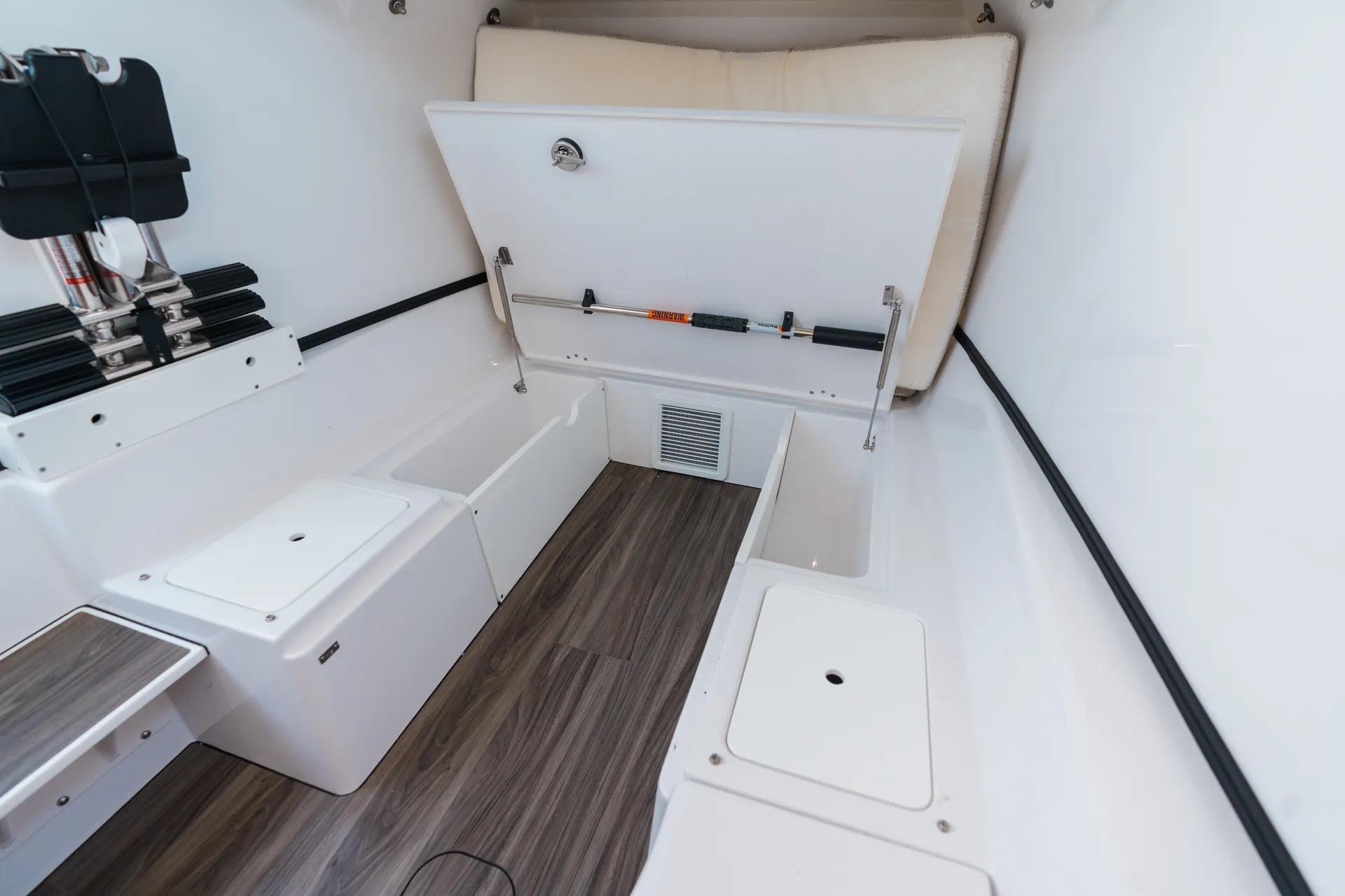 2026 Sportsman Open 352 Center Console interior with storage compartments and modern design.