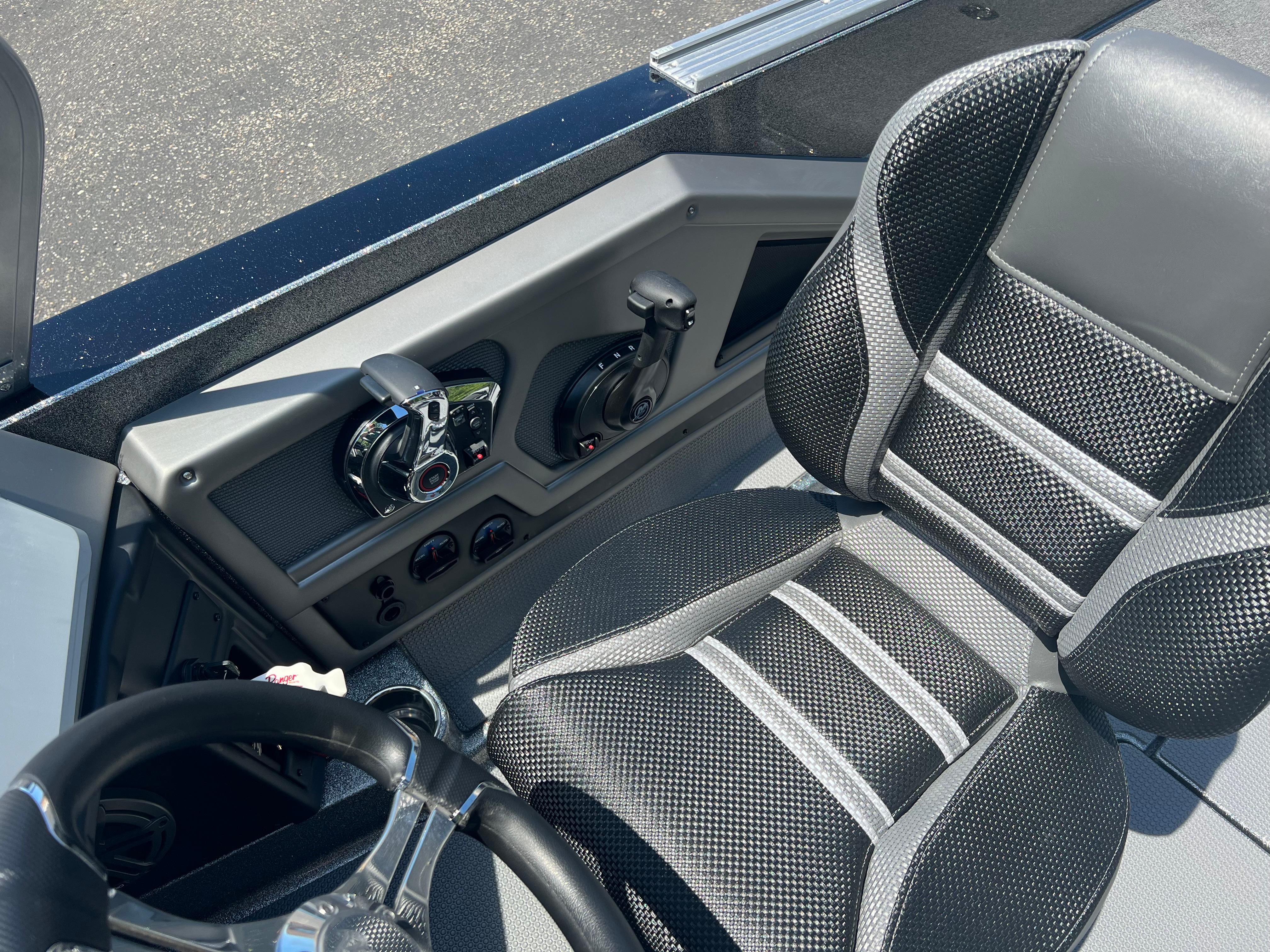 2025 Ranger 621FS Cup Equipped boat interior with steering wheel and control panel.