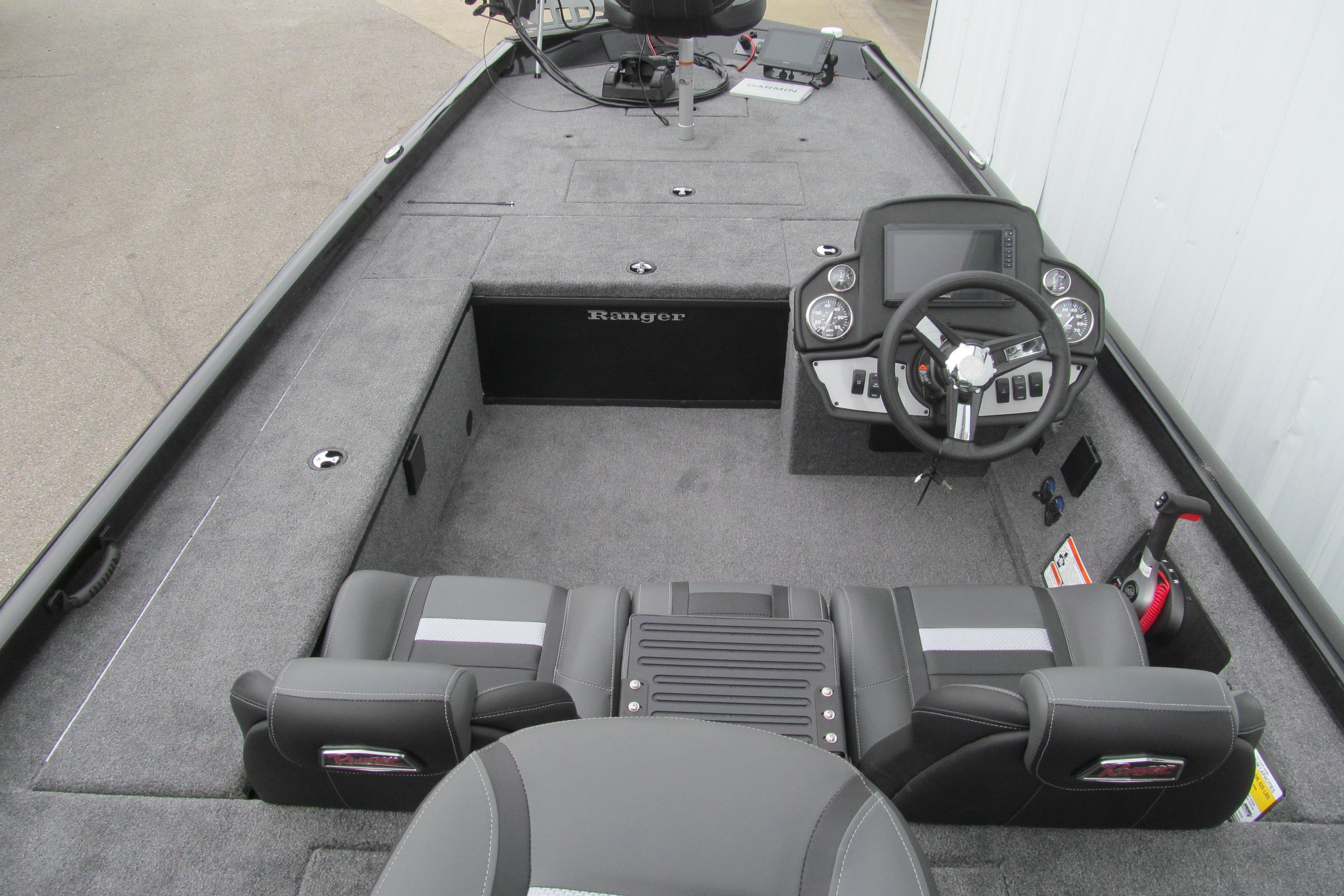 2026 Ranger RT188C boat interior with steering console and seating.