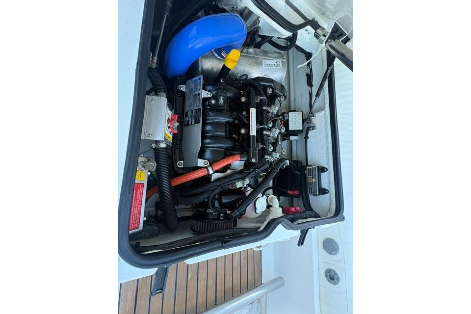 Engine compartment of a 2018 Williams 345 Sports Jet, showcasing detailed components and wiring.