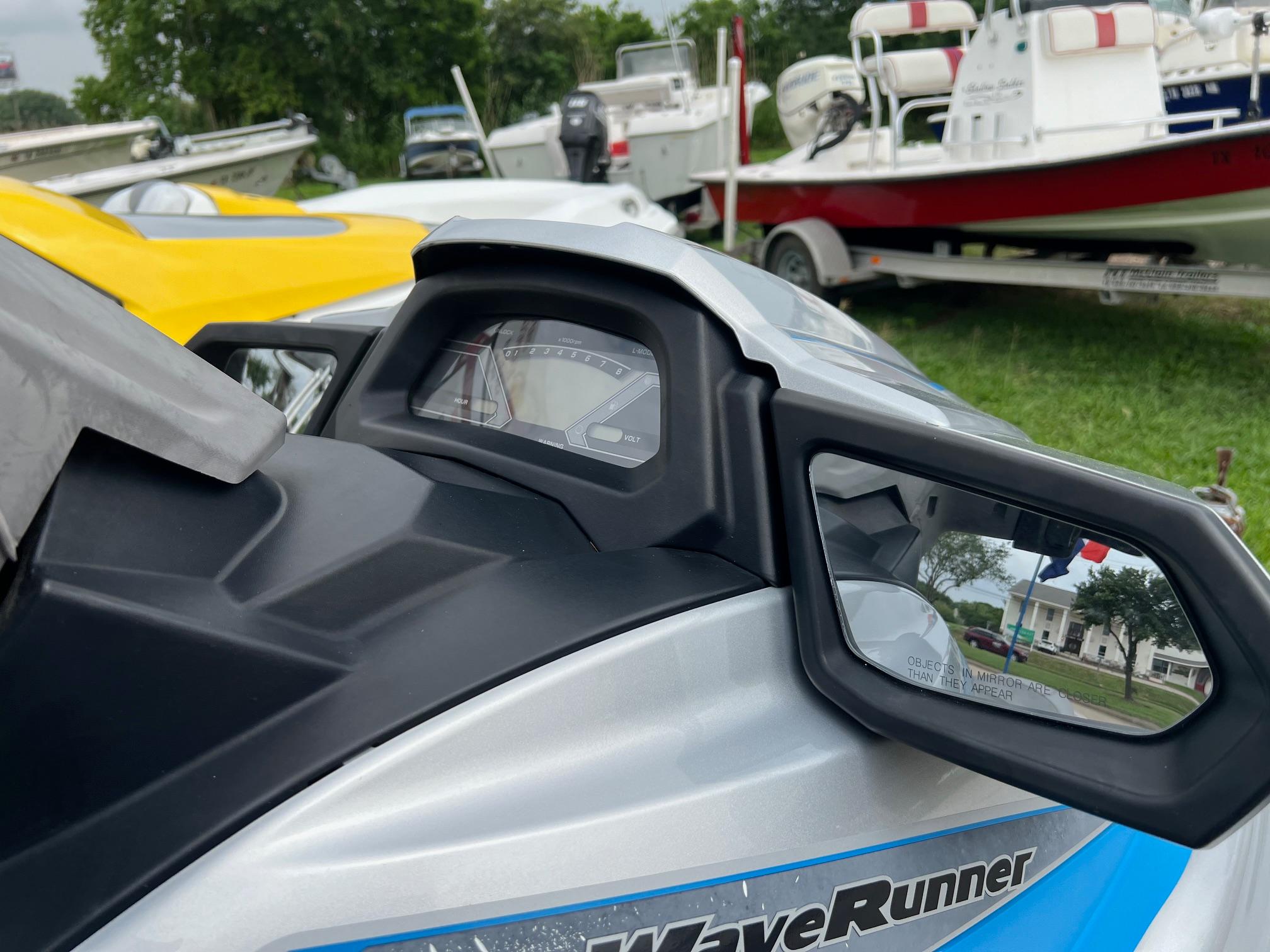 2015 Yamaha WaveRunner VX Deluxe dashboard and mirrors in a boatyard.