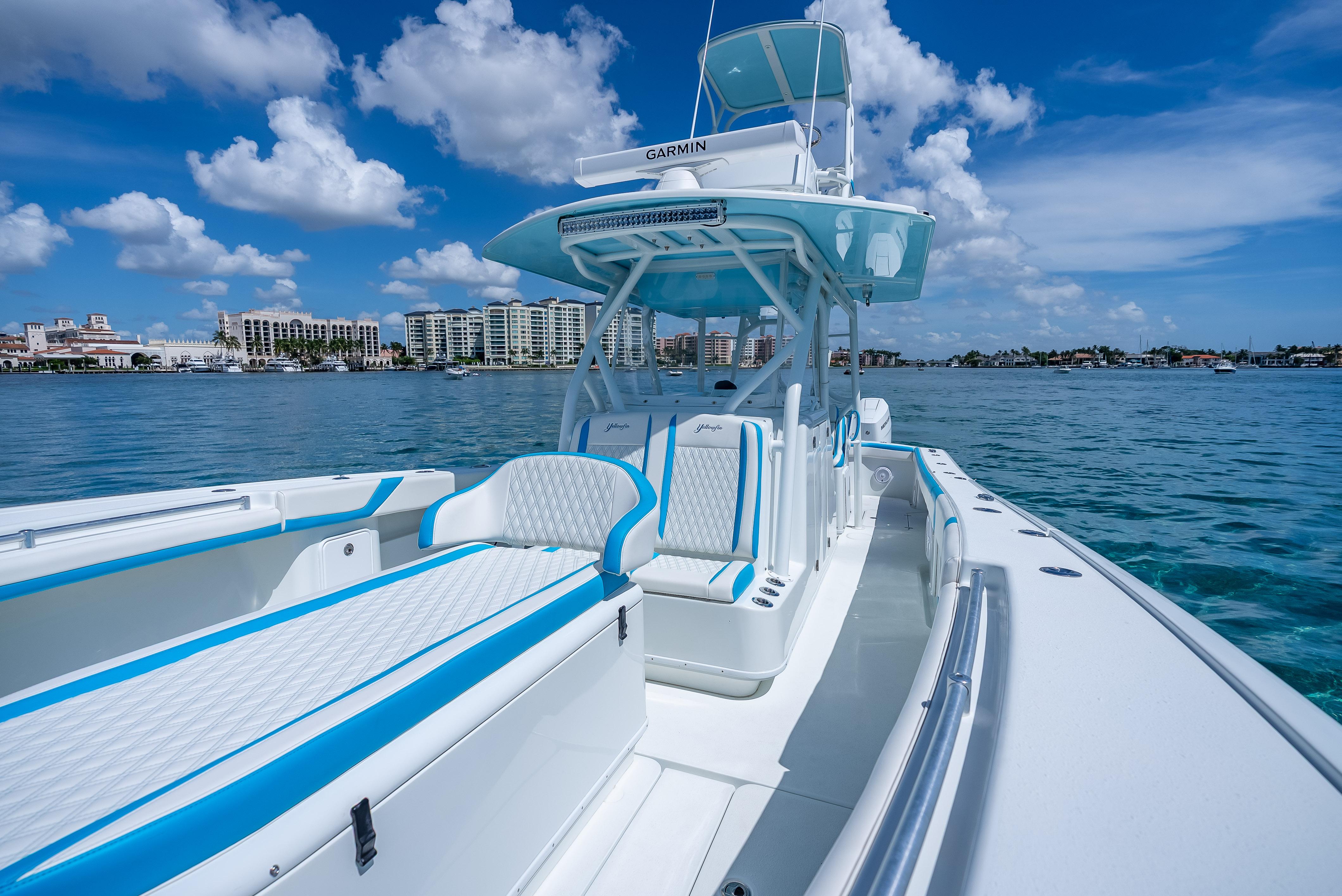 2016 Yellowfin 39 Offshore boat on clear blue water under a sunny sky.