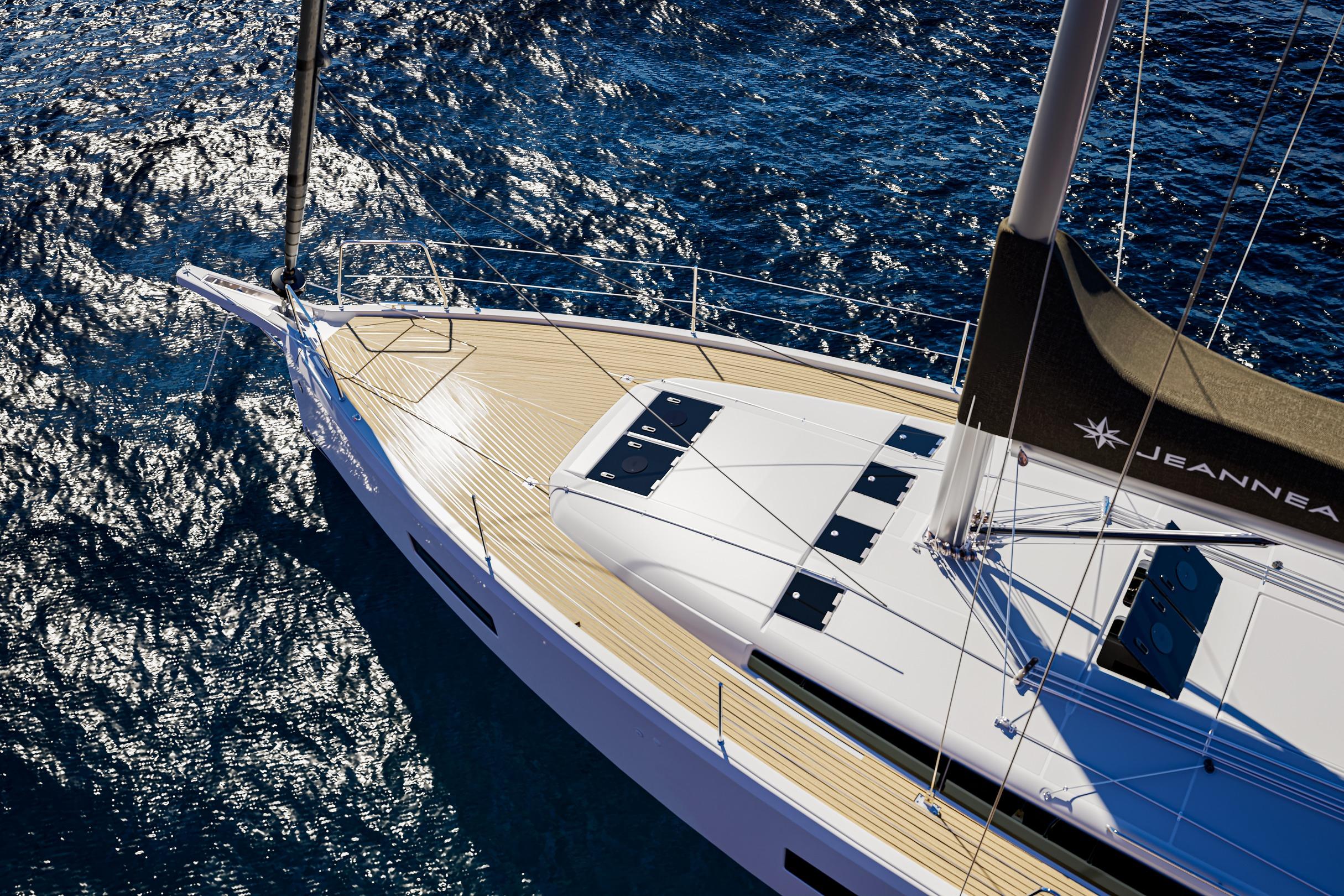 2026 Jeanneau Sun Odyssey 455 sailing on sparkling blue water.
