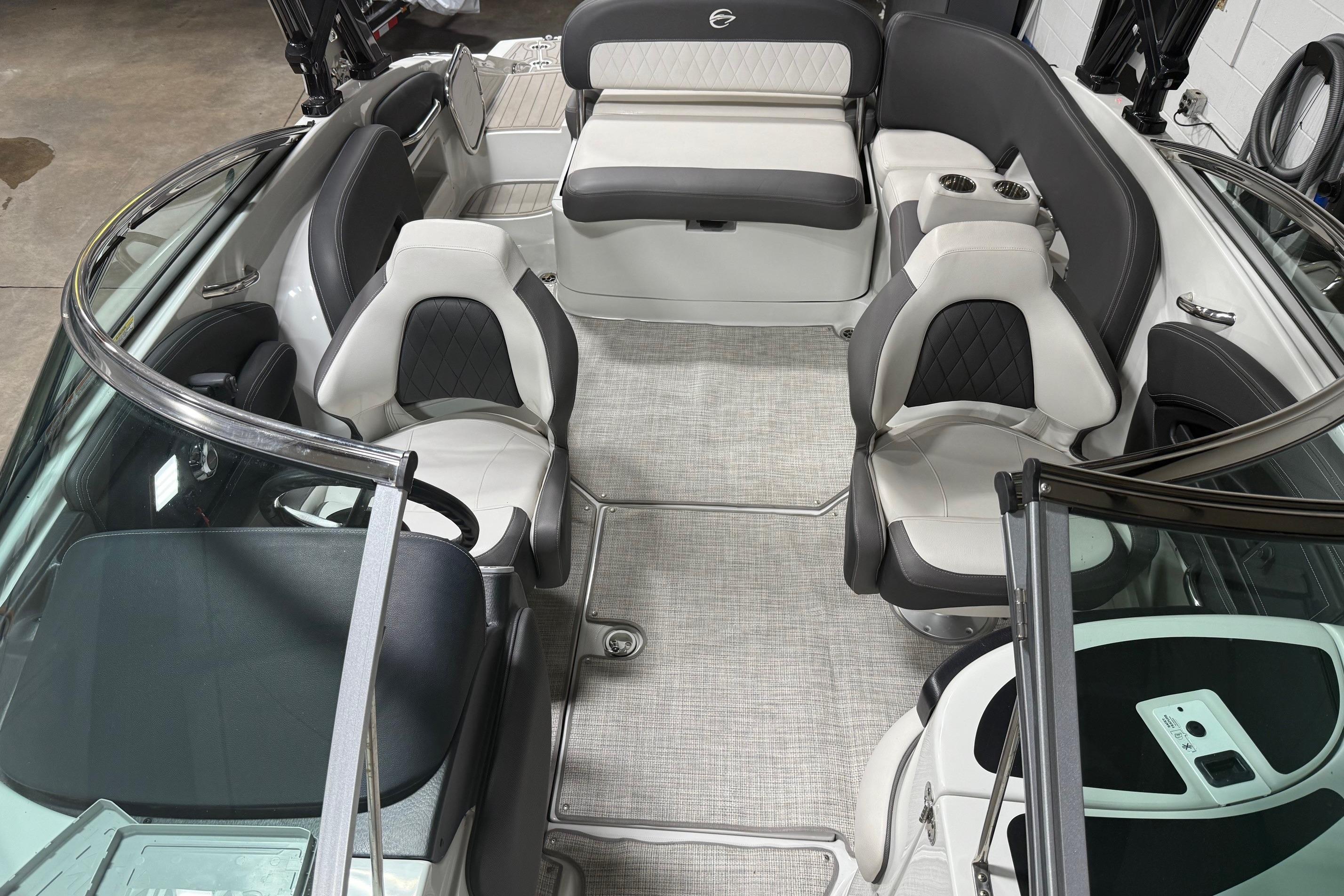 2023 Crownline 260 SS boat interior with modern seating and sleek design.