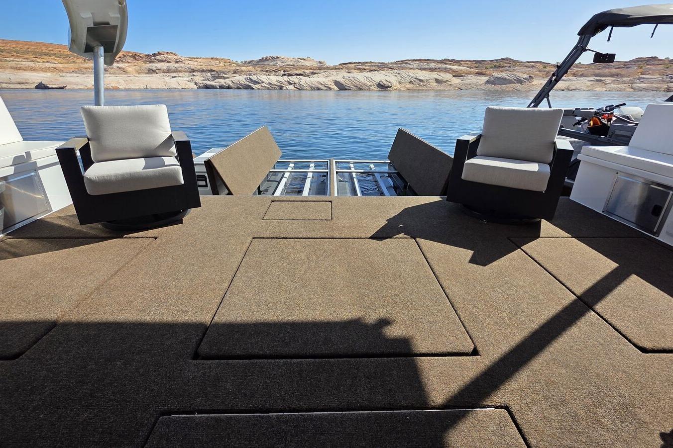 Luxurious 2025 Sumerset Excellence Multiple Shares houseboat interior with plush seating and scenic water view.
