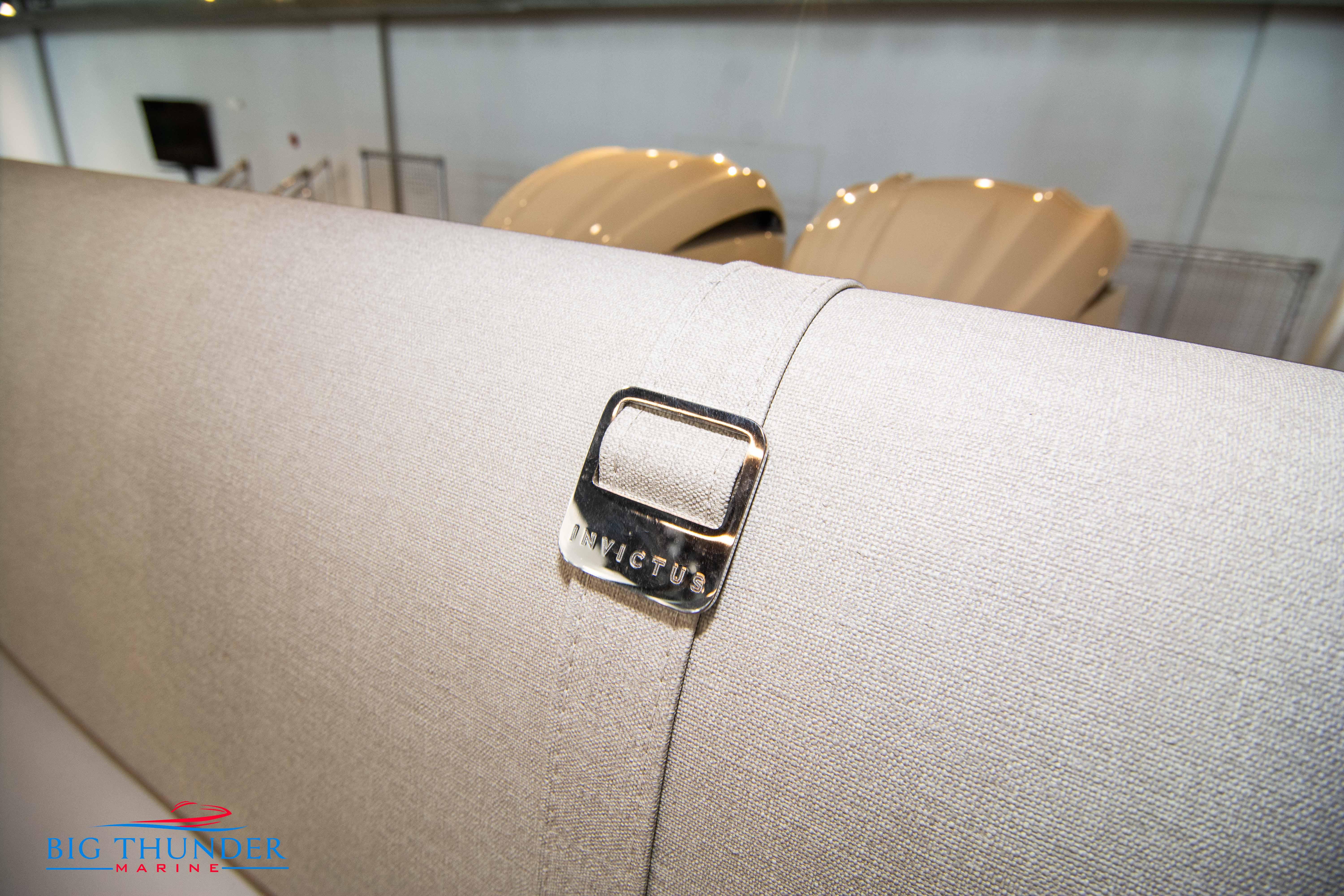 2024 Invictus GT320S boat interior detail with branded buckle at Big Thunder Marine.