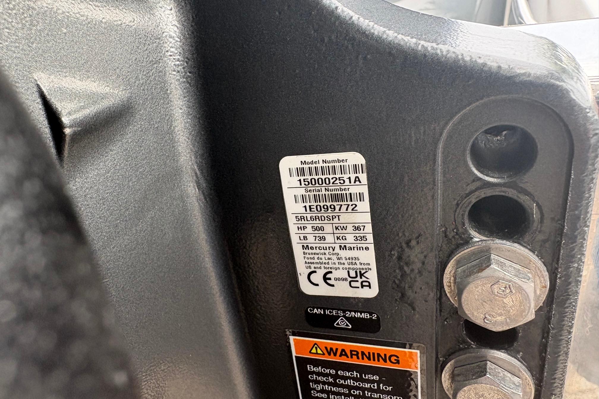 Label on 2024 Nor-Tech 390 Sport Center Console, displaying model and serial numbers.