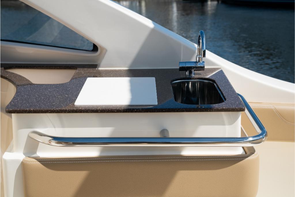 2023 Scout 240 Dorado boat sink and countertop detail.