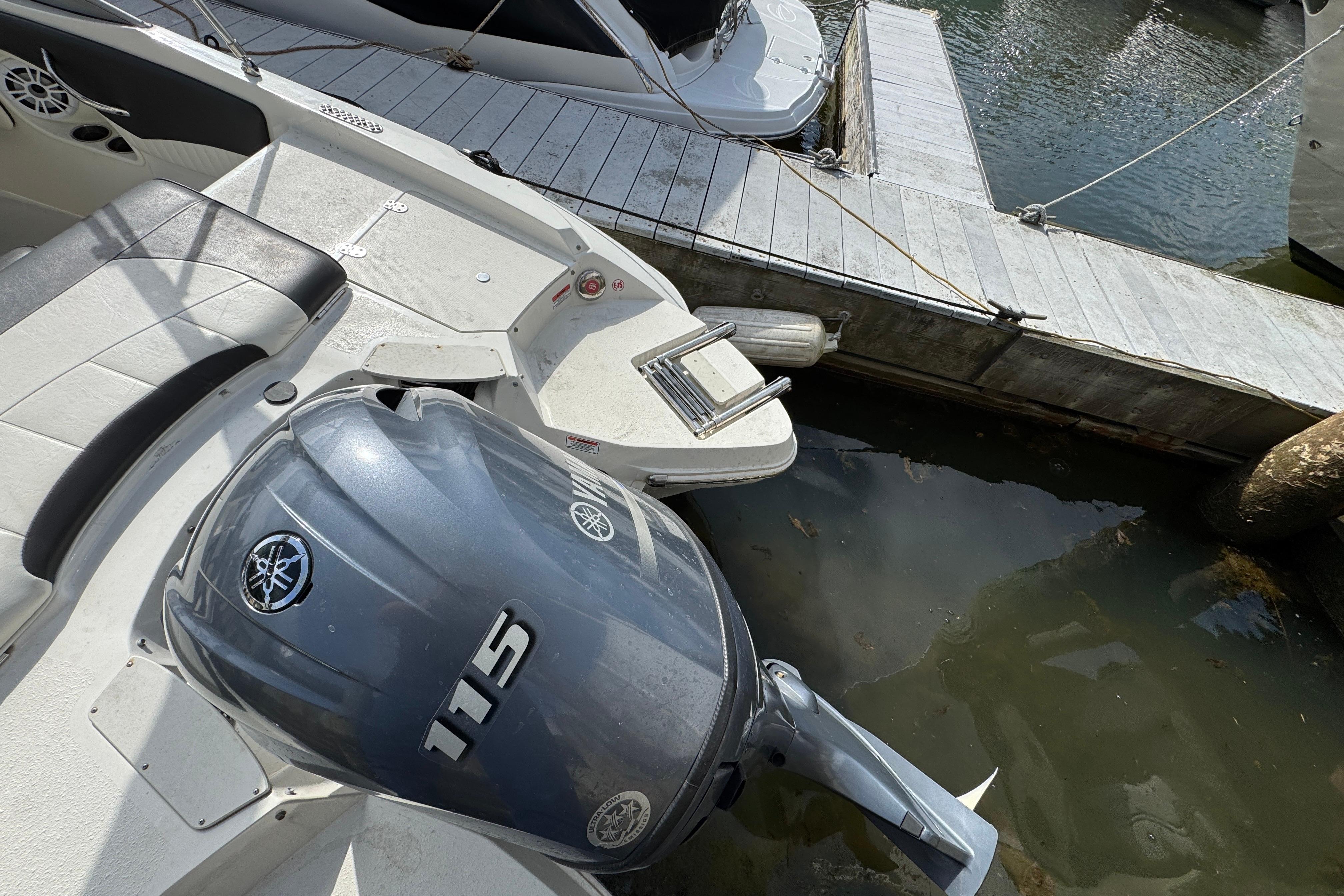 2019 Stingray 204 LR boat with Yamaha 115 engine docked at marina.