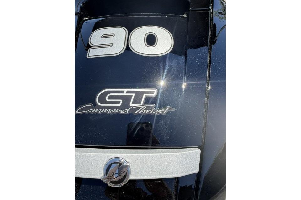 Tracker Pro Guide V-16 SC 2026 boat engine with '90 CT Command Thrust' branding.