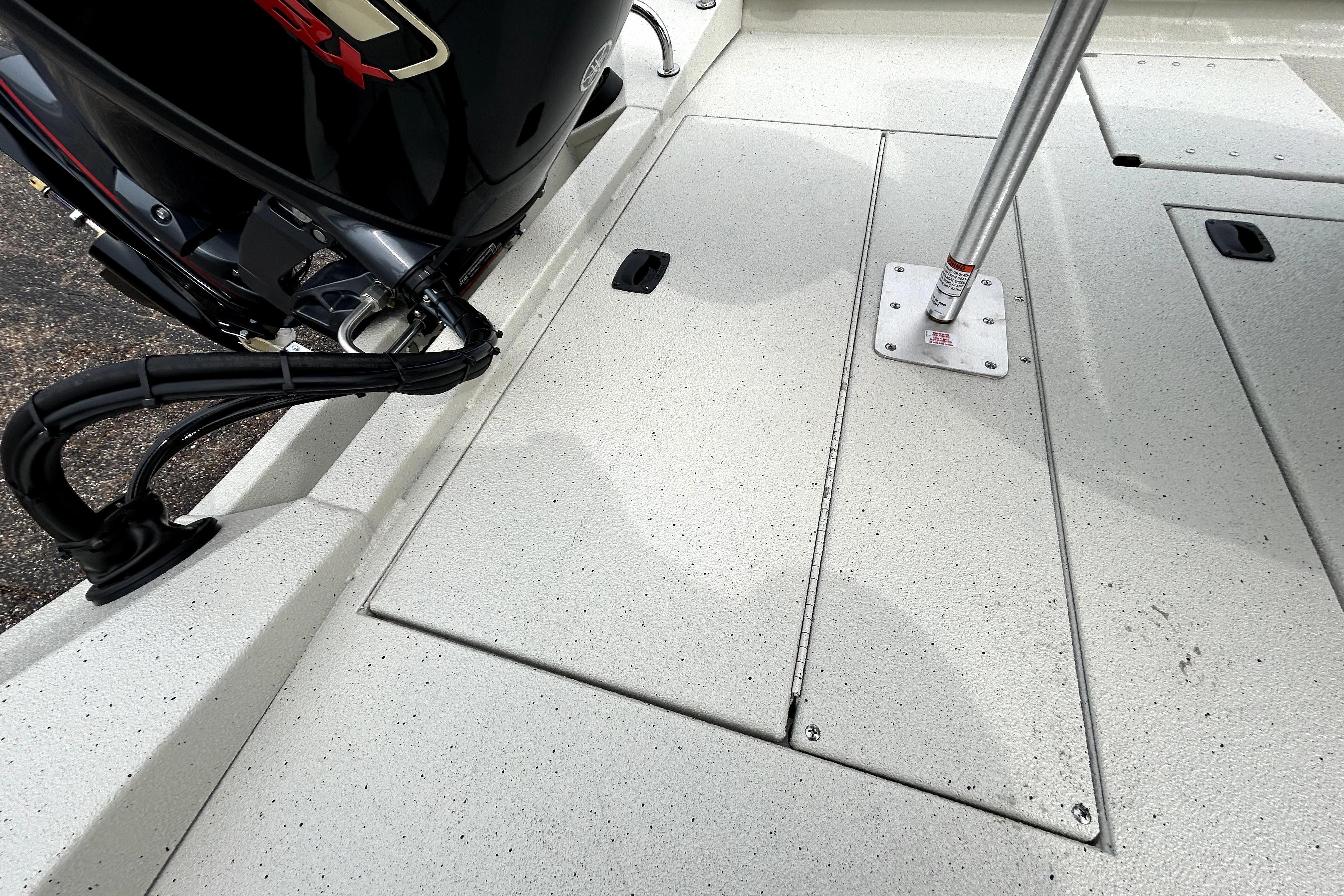 Xpress H20B Bay 2026 boat deck with motor view.
