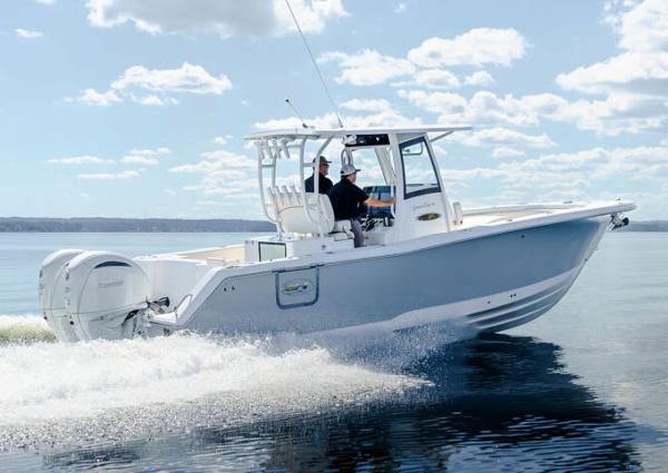 Manufacturer Provided Image: 2026 Sea Hunt Gamefish 28 Coffin Box cruising on water under a clear sky.