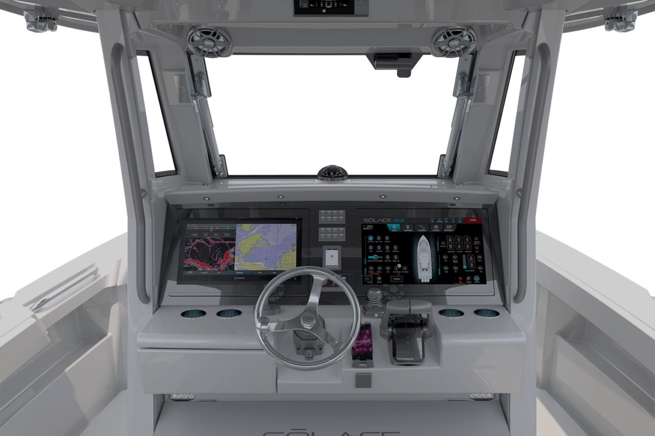 Manufacturer Provided Image: 2026 Solace 37 CS boat dashboard with advanced navigation and control systems.