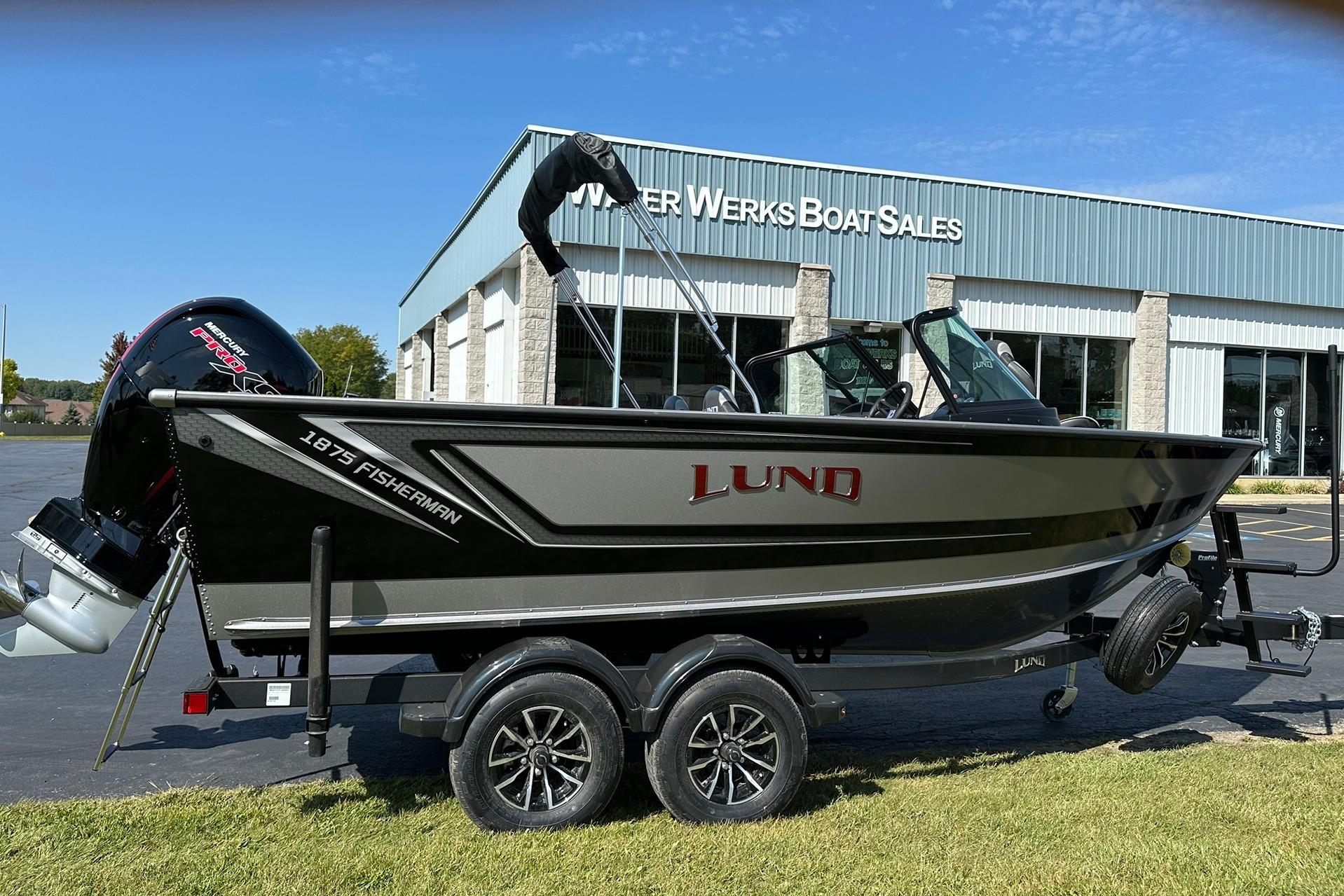2026 Lund 1875 Fisherman boat on trailer at Power Werks Boat Sales.