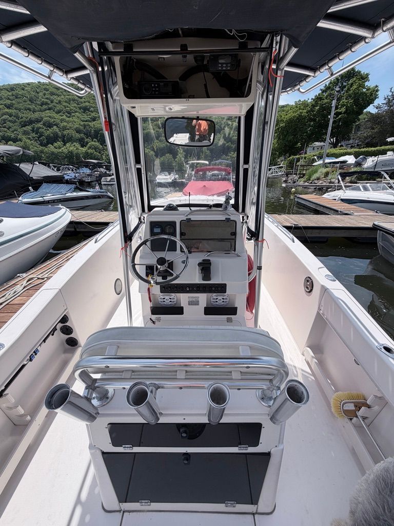Interior view of a Grady-White Fisherman 222 boat at the dock.