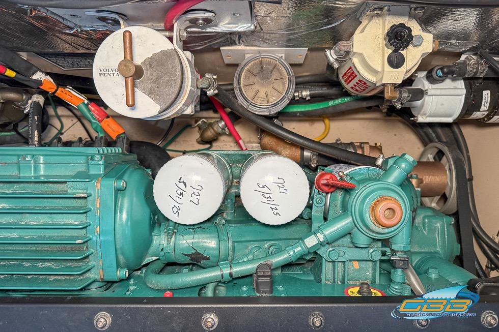 Engine compartment of a 2013 Cutwater C-28 boat with Volvo Penta components.