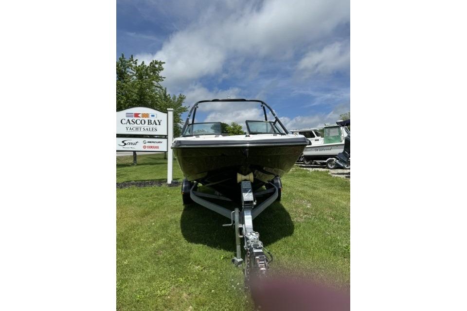 2013 Yamaha Boats AR192 on trailer at Casco Bay Yacht Sales, under a clear sky.