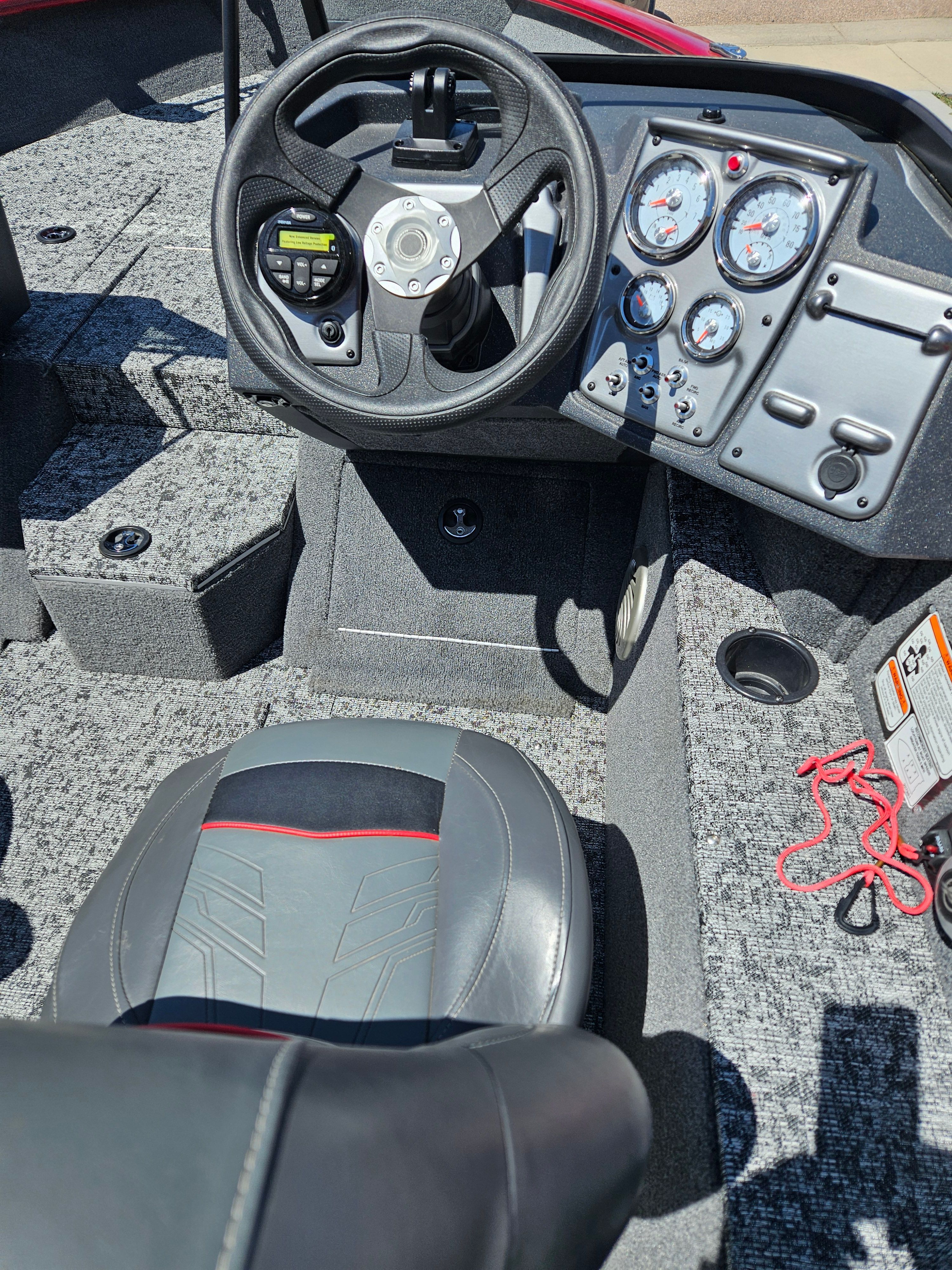Interior of a 2021 Tracker Pro Guide V-175 WT boat.